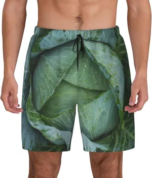 Bright Cabbage Print Mens Swim Trunks Quick Dry Board Shorts Mesh Lining, Breathable Beach Surf Shorts