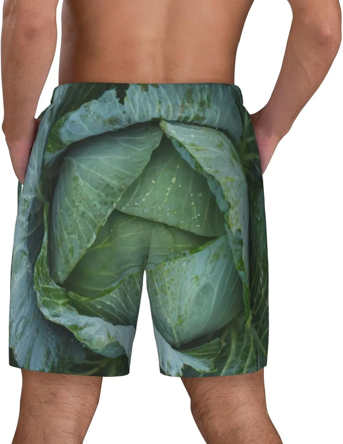 Bright Cabbage Print Mens Swim Trunks Quick Dry Board Shorts Mesh Lining, Breathable Beach Surf Shorts