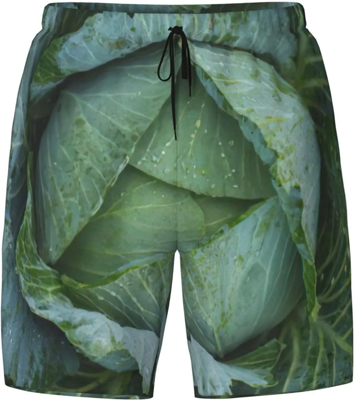 Bright Cabbage Print Mens Swim Trunks Quick Dry Board Shorts Mesh Lining, Breathable Beach Surf Shorts