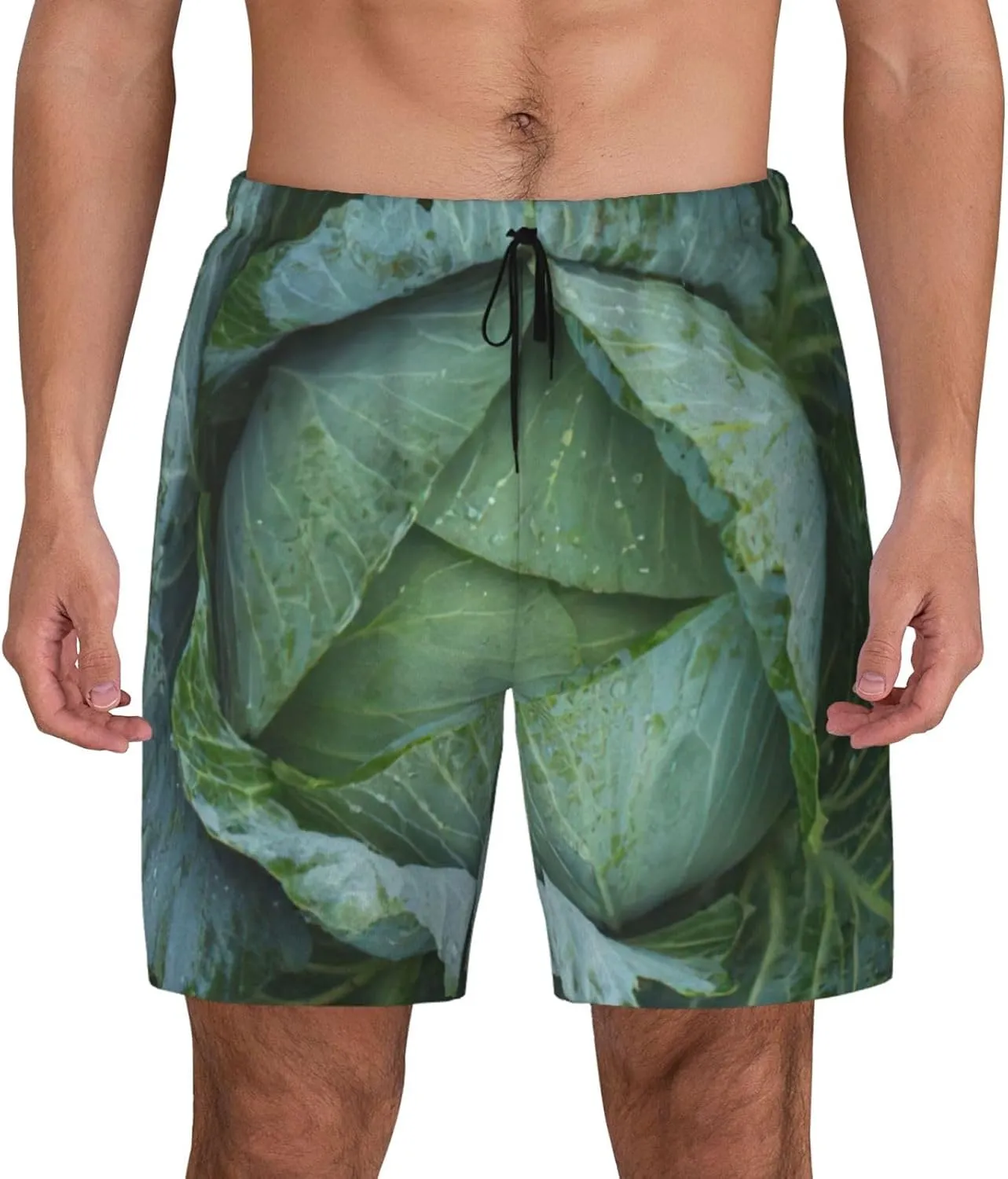 Bright Cabbage Print Mens Swim Trunks Quick Dry Board Shorts Mesh Lining, Breathable Beach Surf Shorts