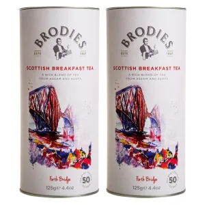 Brodies Tea, Scottish Breakfast Tea, Black Tea Imported from Scotland, Canister of 50 Bags (Pack of 2)