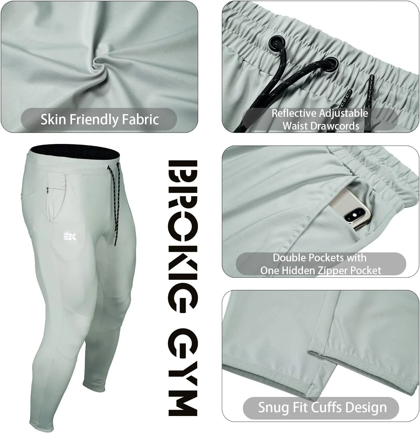 BROKIG Mens Lightweight Gym Jogger Pants,Men's Workout Sweatpants with Zip Pocket