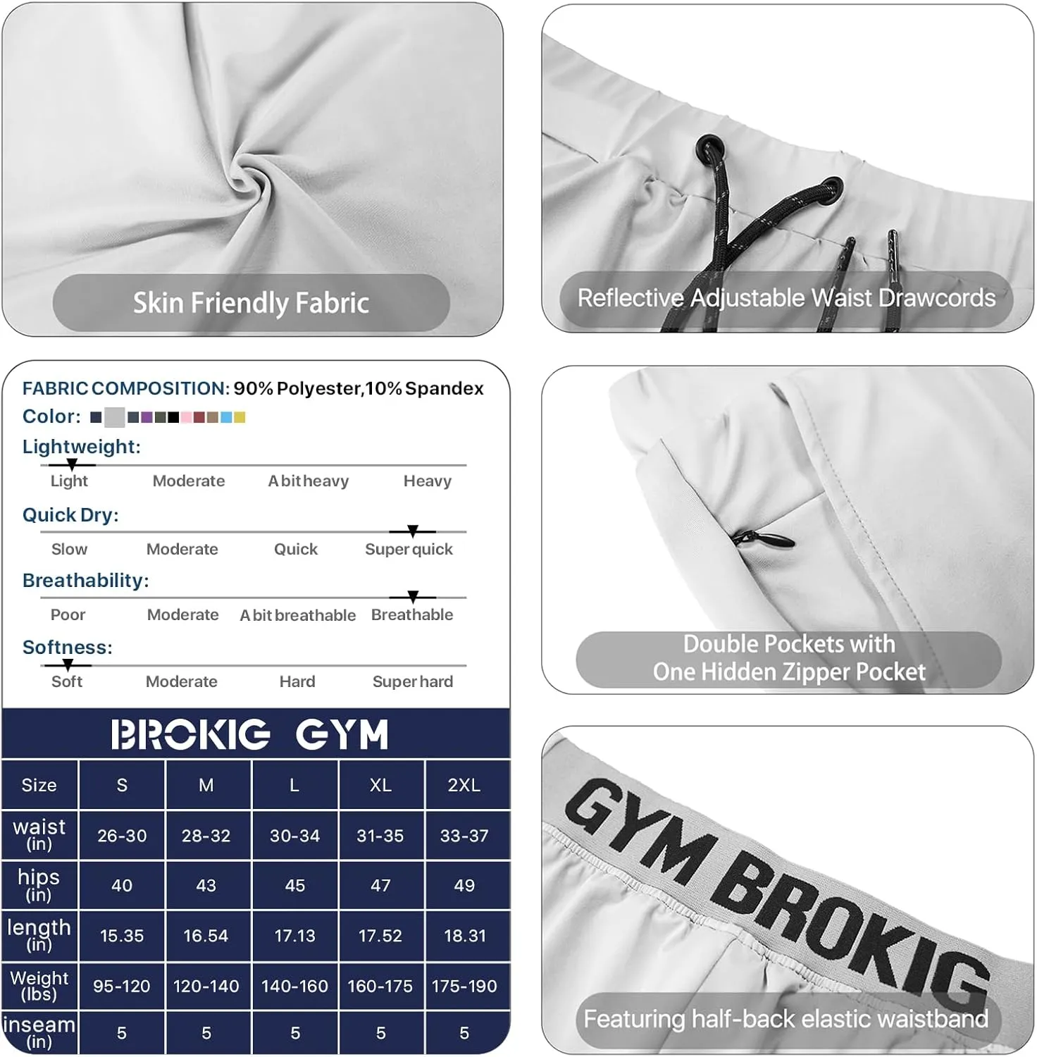 BROKIG Men's Lightweight Gym Shorts,Bodybuilding Quick Dry Running Athletic Workout Shorts for Men with Pockets
