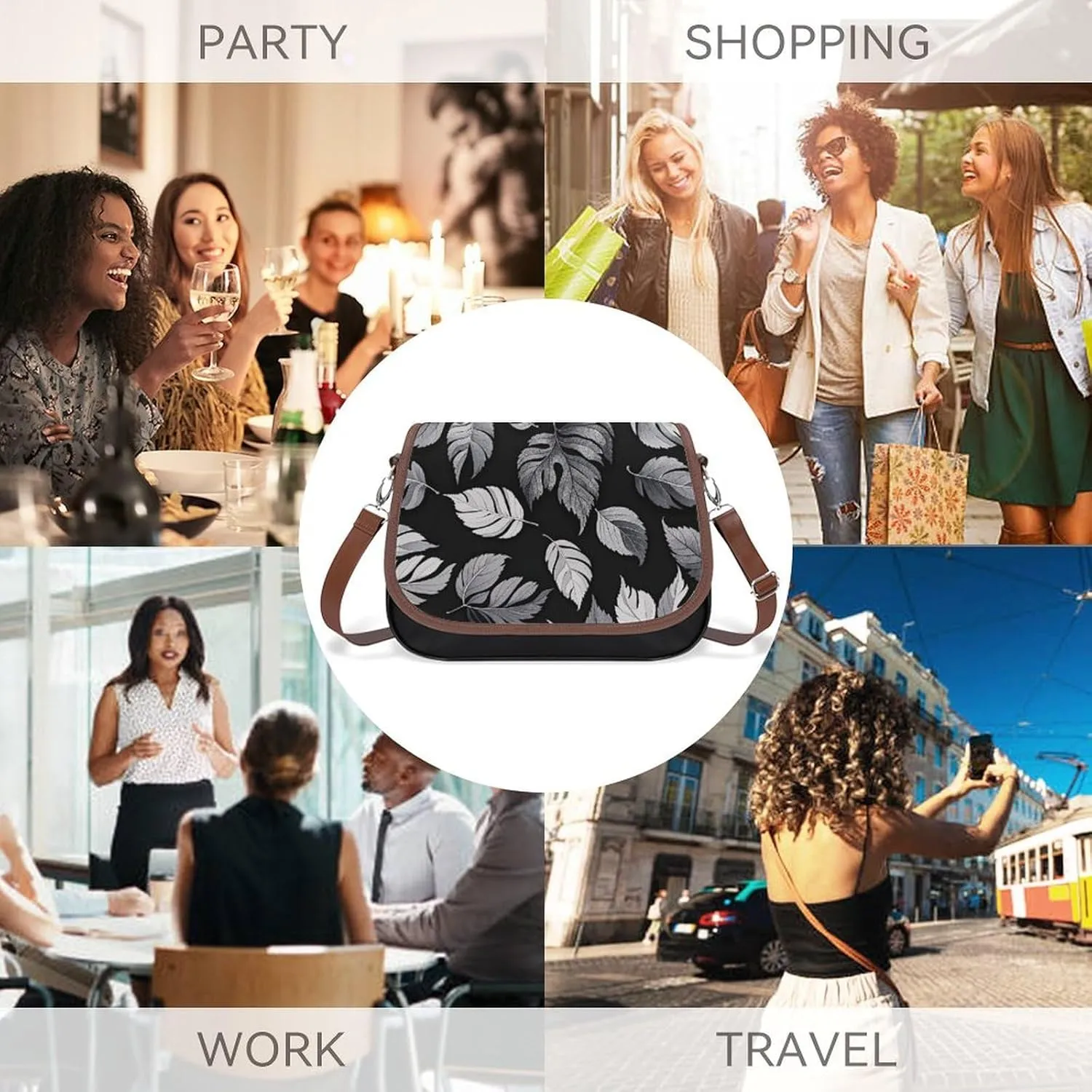 Brown Ginkgo Leaves Crossbody Bags for Women Travel Shoulder Bag Small Leather Cross Body Handbags