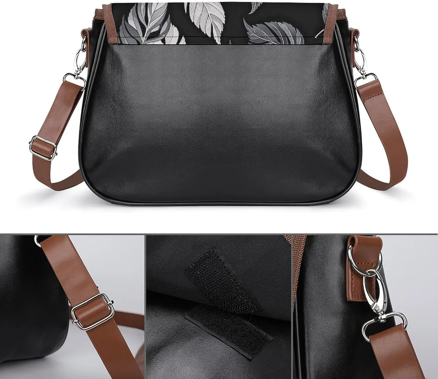 Brown Ginkgo Leaves Crossbody Bags for Women Travel Shoulder Bag Small Leather Cross Body Handbags