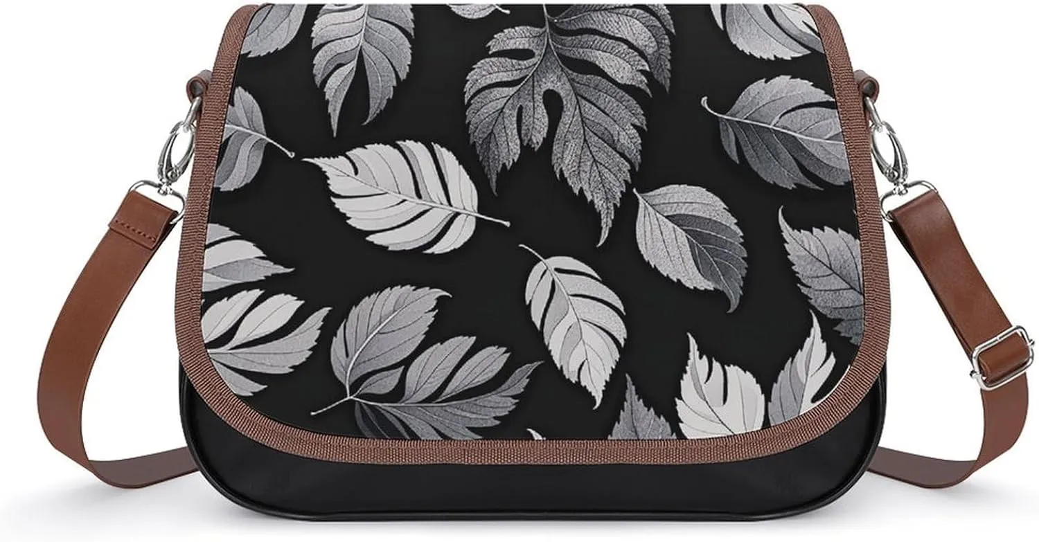 Brown Ginkgo Leaves Crossbody Bags for Women Travel Shoulder Bag Small Leather Cross Body Handbags