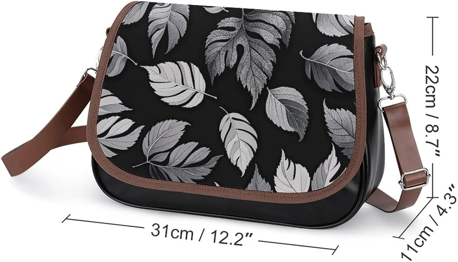 Brown Ginkgo Leaves Crossbody Bags for Women Travel Shoulder Bag Small Leather Cross Body Handbags