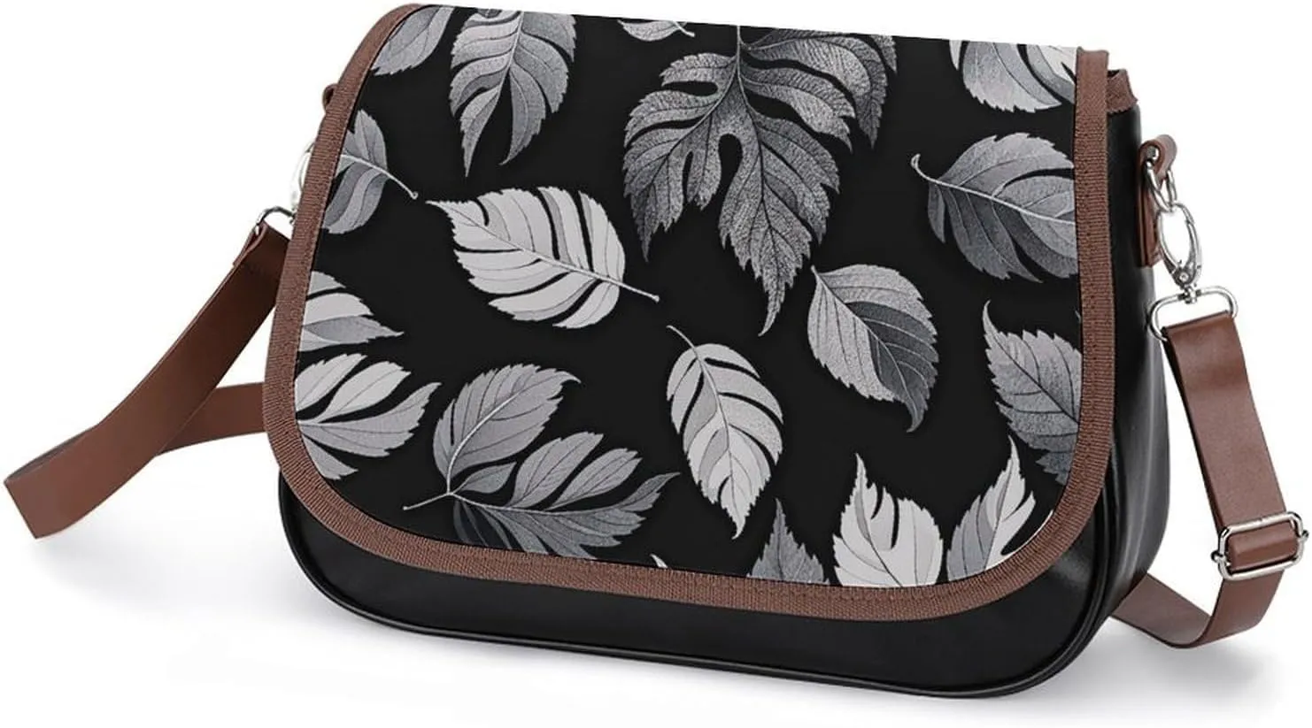 Brown Ginkgo Leaves Crossbody Bags for Women Travel Shoulder Bag Small Leather Cross Body Handbags