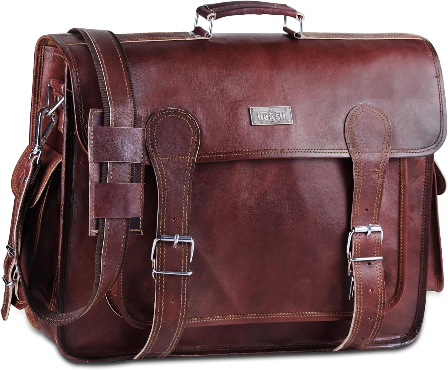 Brown Leather Messenger Bag For Men 18 Inch Big Women Shoulder Cross Body Brown Laptop Computer Briefcase Bag - Best Vintage Look