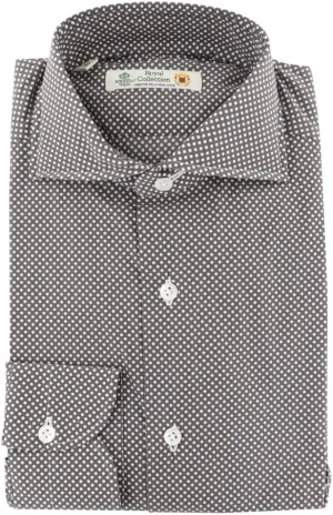 Brown Polka Dots Button Down Spread Collar Cotton Blend Slim Fit Dress Shirt, Size x-Small 14.5