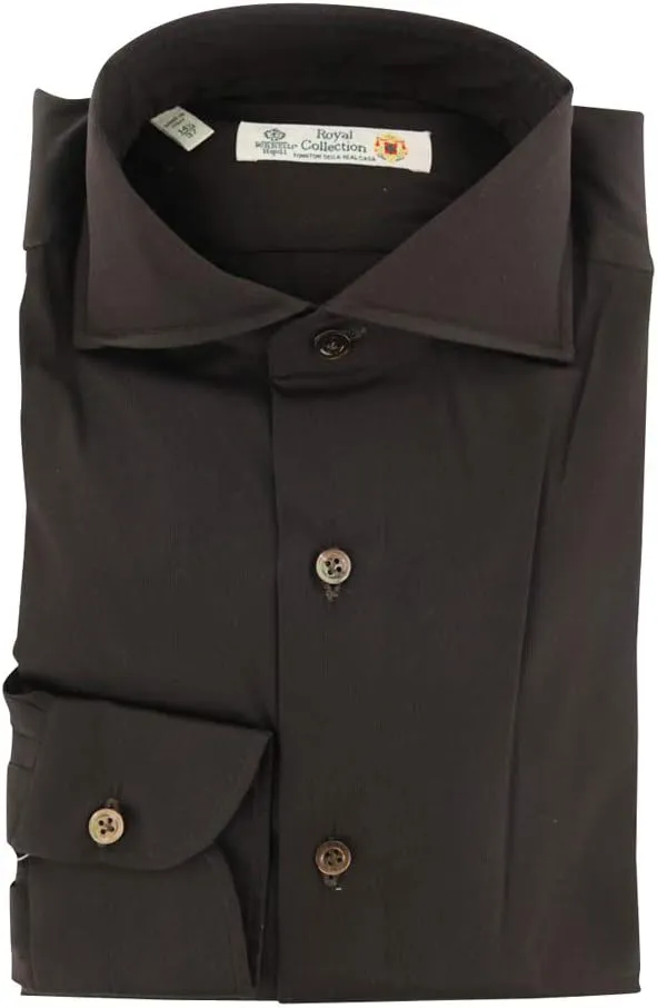 Brown Solid Button Down Spread Collar Cotton Blend Slim Fit Dress Shirt, Size Medium 16