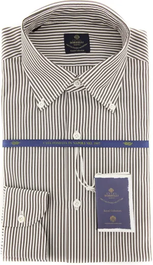 Brown Stripes Button-Down Collar Cotton Slim Fit Dress Shirt, Size Large 16.5