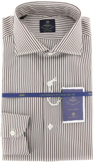 Brown Stripes Button Down Cotton Slim Fit Dress Shirt, Size x-Large 17.5