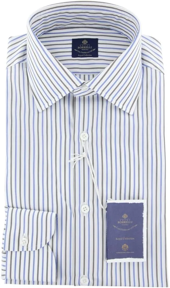 Brown Stripes Button Down Spread Collar Cotton Slim Fit Dress Shirt, Size Medium 15.5