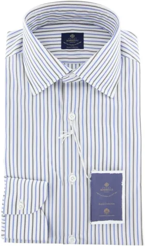 Brown Stripes Button Down Spread Collar Cotton Slim Fit Dress Shirt, Size Medium 15.5