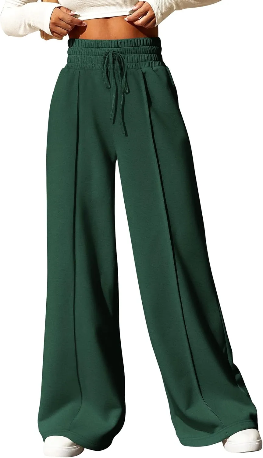 BTFBM Womens Wide Leg Sweatpants Casual Loose Solid Color Pants Comfy Lounge Joggers Baggy Sweatpants Pockets
