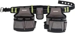 Bucket Boss 2 Tool Bag Tool Belt, Made from Durable Fabric, with High-Visibility Retro-Reflective Safety Strips, Barrel-Bottom Super Capacity Pouches & Speed Square Pocket,Grey,55105-HV,Size 52