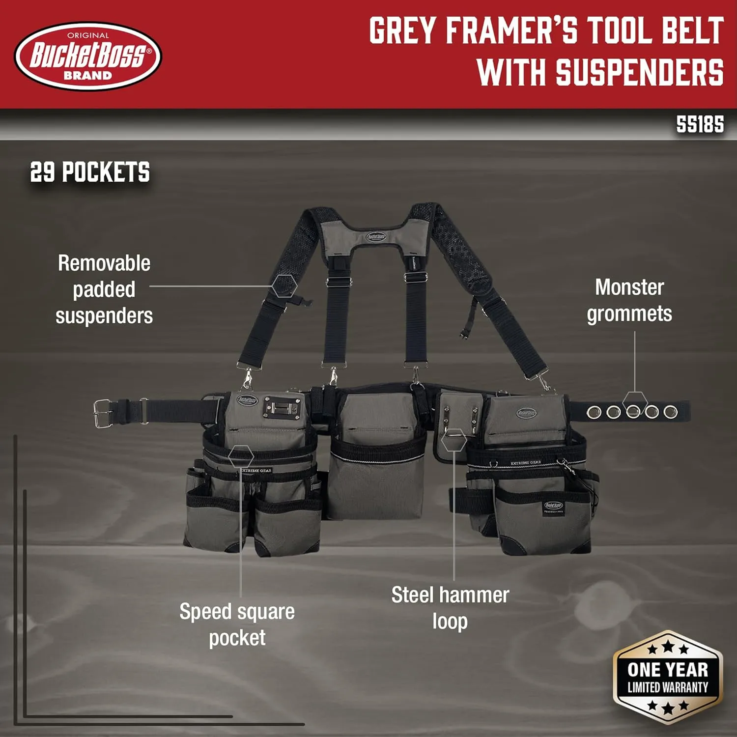 Bucket Boss 3 Bag Tool Bag Set with Suspenders in Grey, 55185