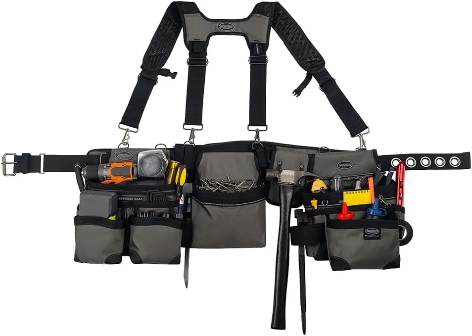 Bucket Boss 3 Bag Tool Bag Set with Suspenders in Grey, 55185