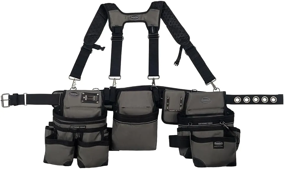 Bucket Boss 3 Bag Tool Bag Set with Suspenders in Grey, 55185