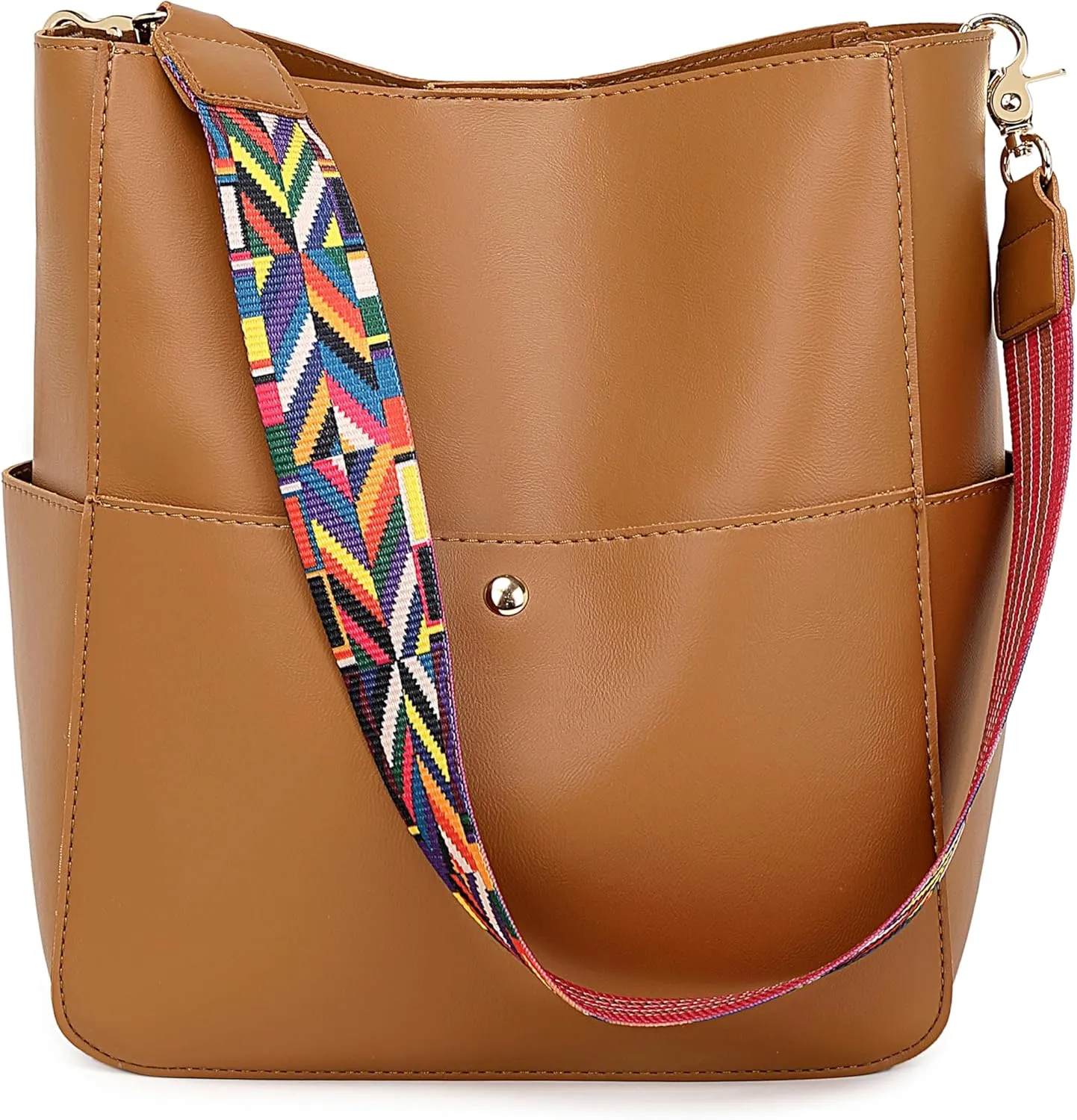 Bucket Purses for Women Designer PU Leather Bucket Bags With 2 Adjustable Guitar Strap Hobo Bags for Women
