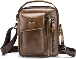 BULLCAPTAIN Genuine Leather Men Bags Shoulder Bag for Mens Everyday Casual Messenger Bag Handbag