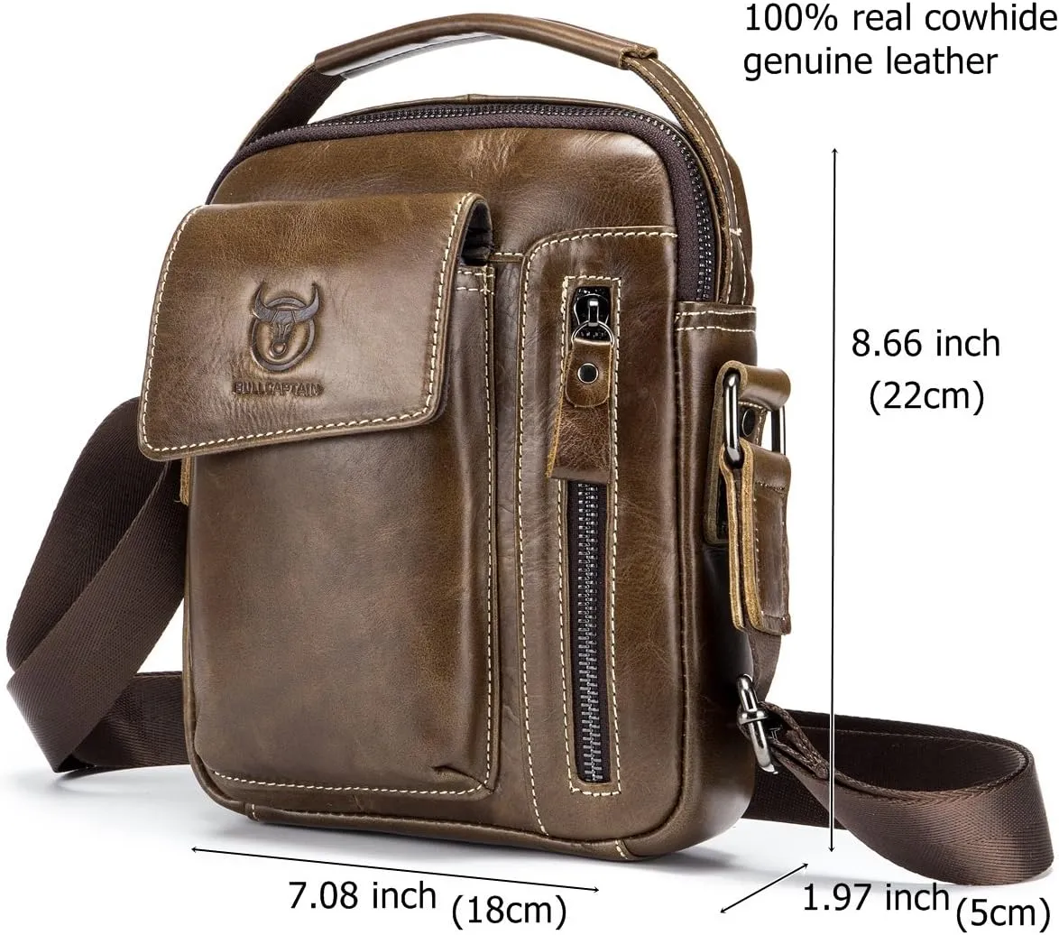 BULLCAPTAIN Genuine Leather Men Bags Shoulder Bag for Mens Everyday Casual Messenger Bag Handbag
