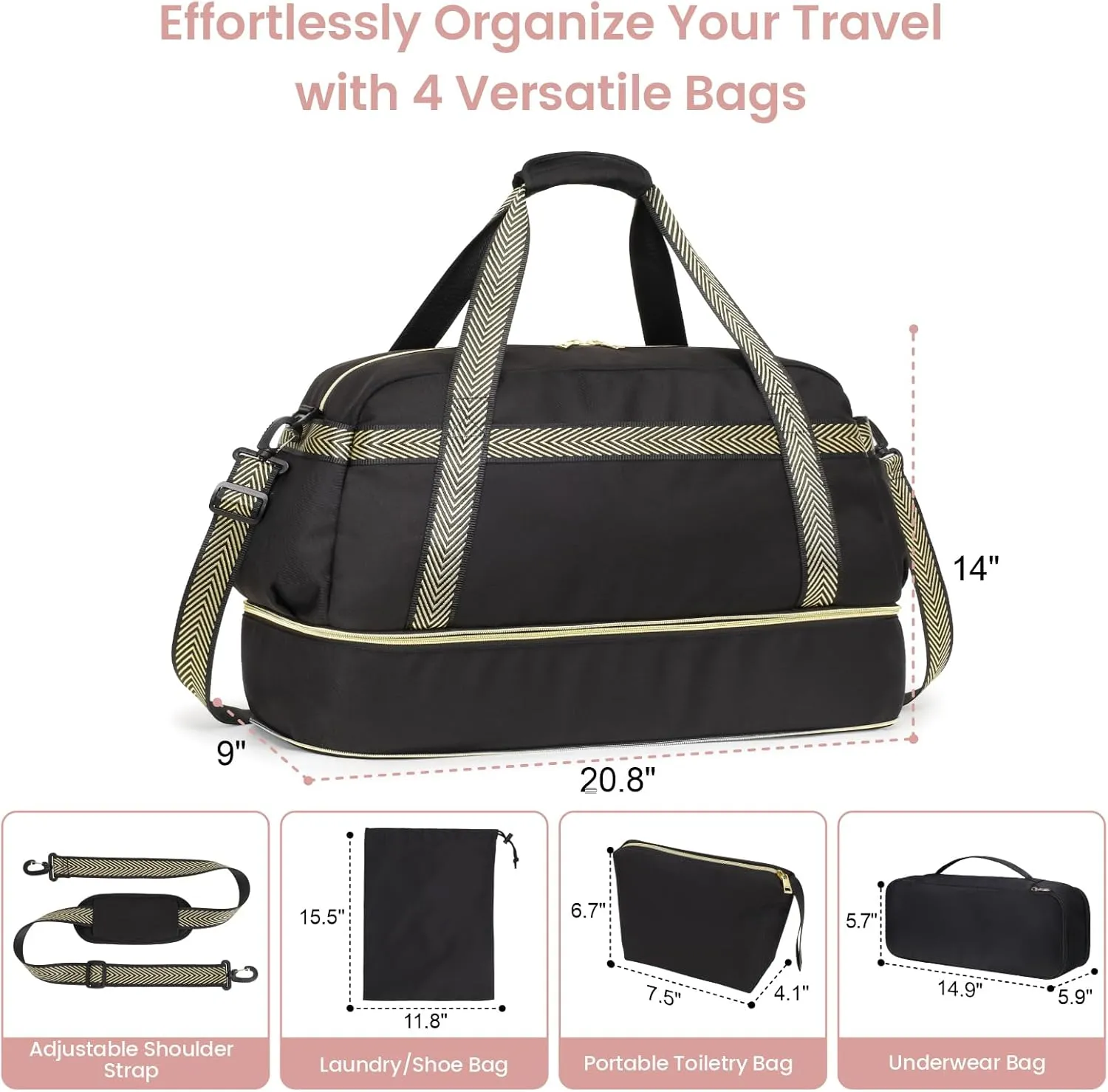 Cambond Weekender Bags for Women - Overnight Bags for Women Travel with Expandable Shoe Compartment and USB Charging Port