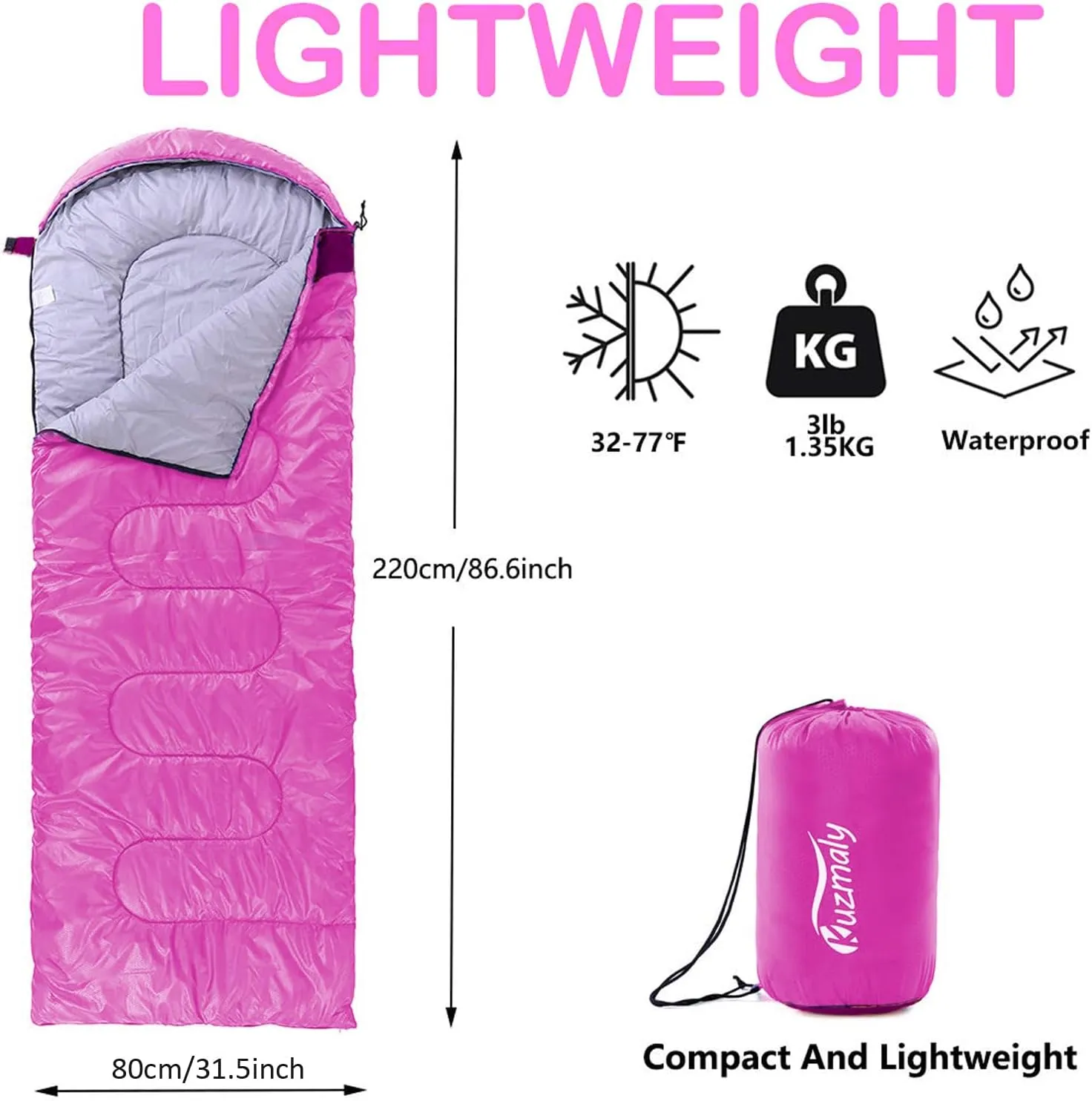 Camping Sleeping Bag 3 Seasons Lightweight &Waterproof with Compression Sack Camping Sleeping Bag Indoor & Outdoor for Adults & Kids