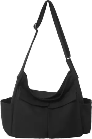 Canvas Crossbody Bag Messenger Cute Bag with Pins and Pendant for Women Girls Casual Shoulder Aesthetic School bag