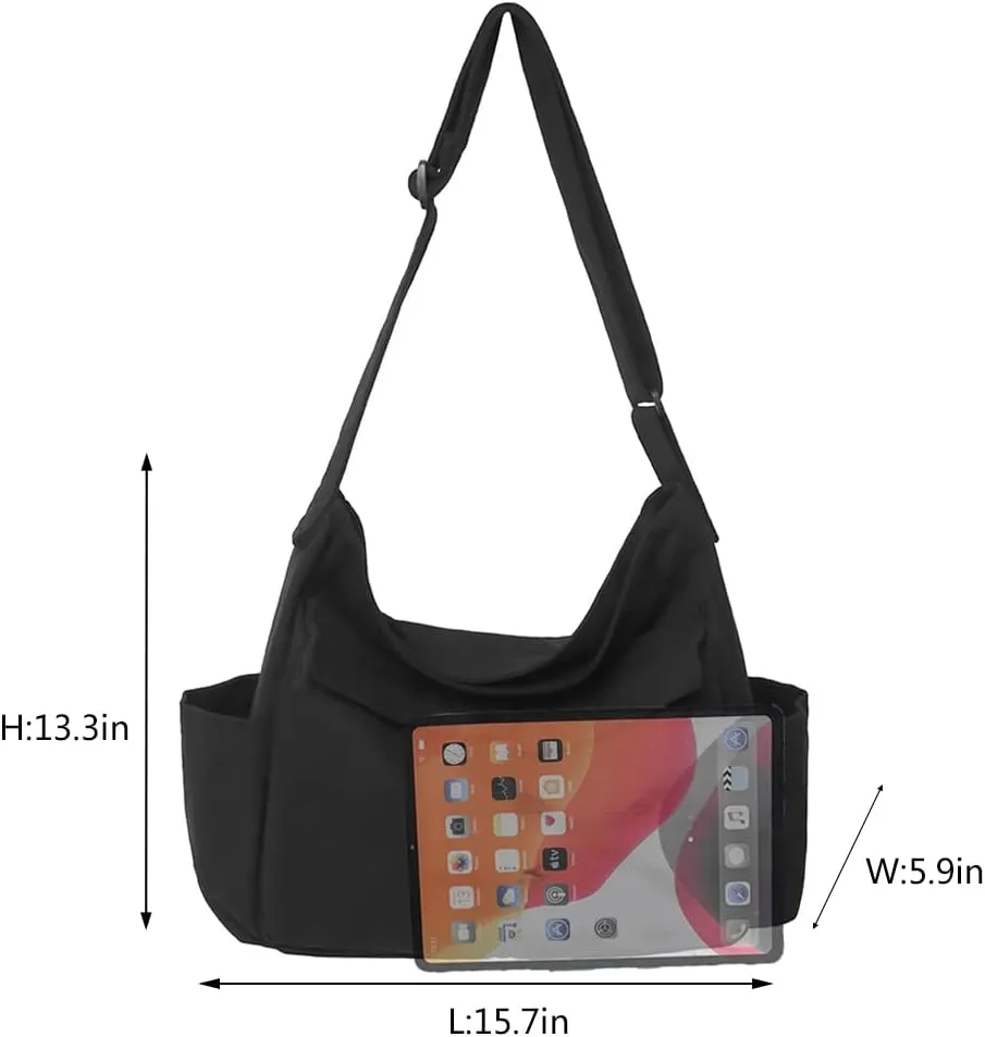 Canvas Crossbody Bag Messenger Cute Bag with Pins and Pendant for Women Girls Casual Shoulder Aesthetic School bag
