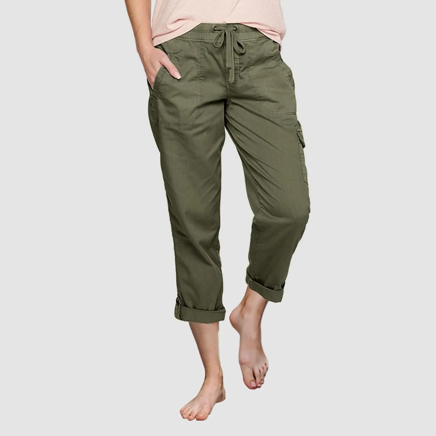 Cargo Capri Athletic Pants Women Lightweight Quick Dry Cropped Summer Loose Fit Elastic Waist Sports Hiking Trousers