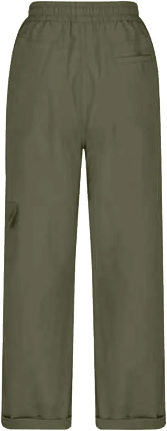 Cargo Capri Athletic Pants Women Lightweight Quick Dry Cropped Summer Loose Fit Elastic Waist Sports Hiking Trousers