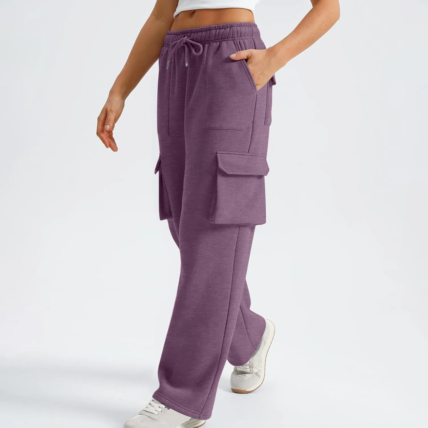 Cargo Sweatpants for Women Straight Wide Leg Drawstring Elastic Joggers Loose Trendy High Waisted Sweatpants