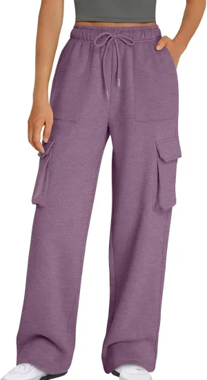 Cargo Sweatpants for Women Straight Wide Leg Drawstring Elastic Joggers Loose Trendy High Waisted Sweatpants