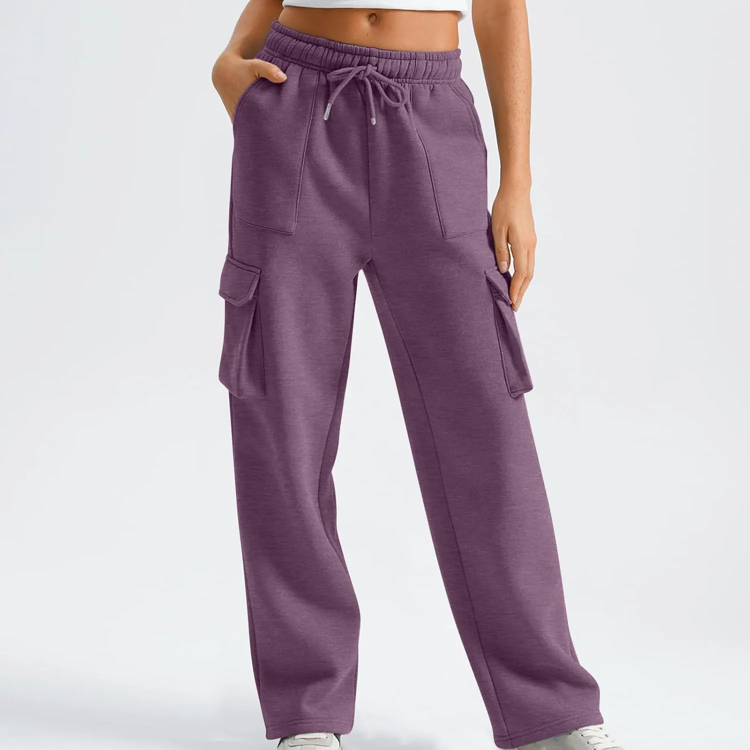 Cargo Sweatpants for Women Straight Wide Leg Drawstring Elastic Joggers Loose Trendy High Waisted Sweatpants