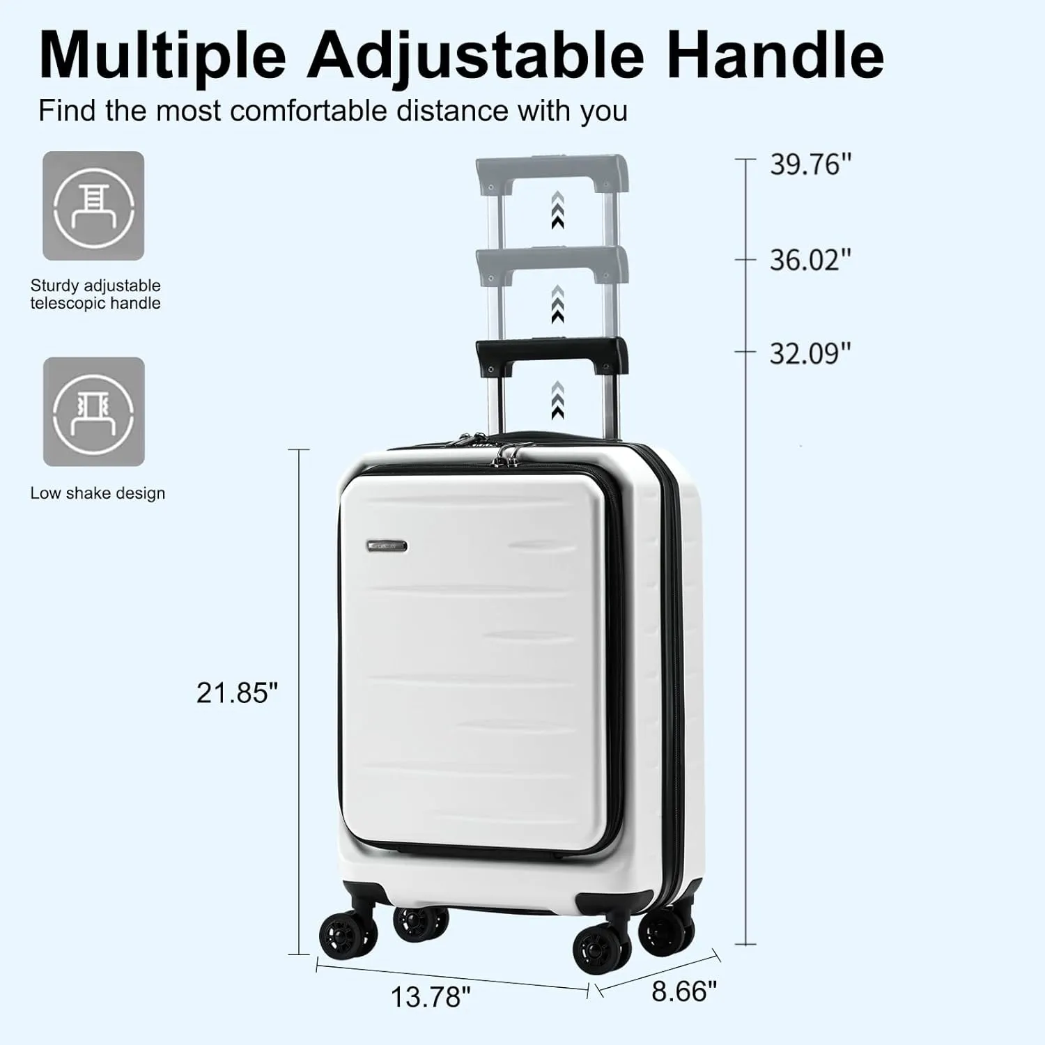 Carry On Luggage 22×14×9 Airline Approved, 20 Inch Lightweight ABS PC Hard Shell Suitcases with Front Pocket, Spinner Wheels, TSA Lock (White, 1PC)