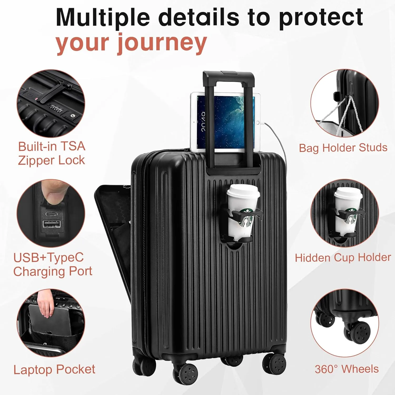Carry On Luggage 22x14x9 Airline Approved, 20 Inch Hard Shell Carry On Luggage, Suitcase Carry-on Small Siutcase with Wheels (Black, 1PC)