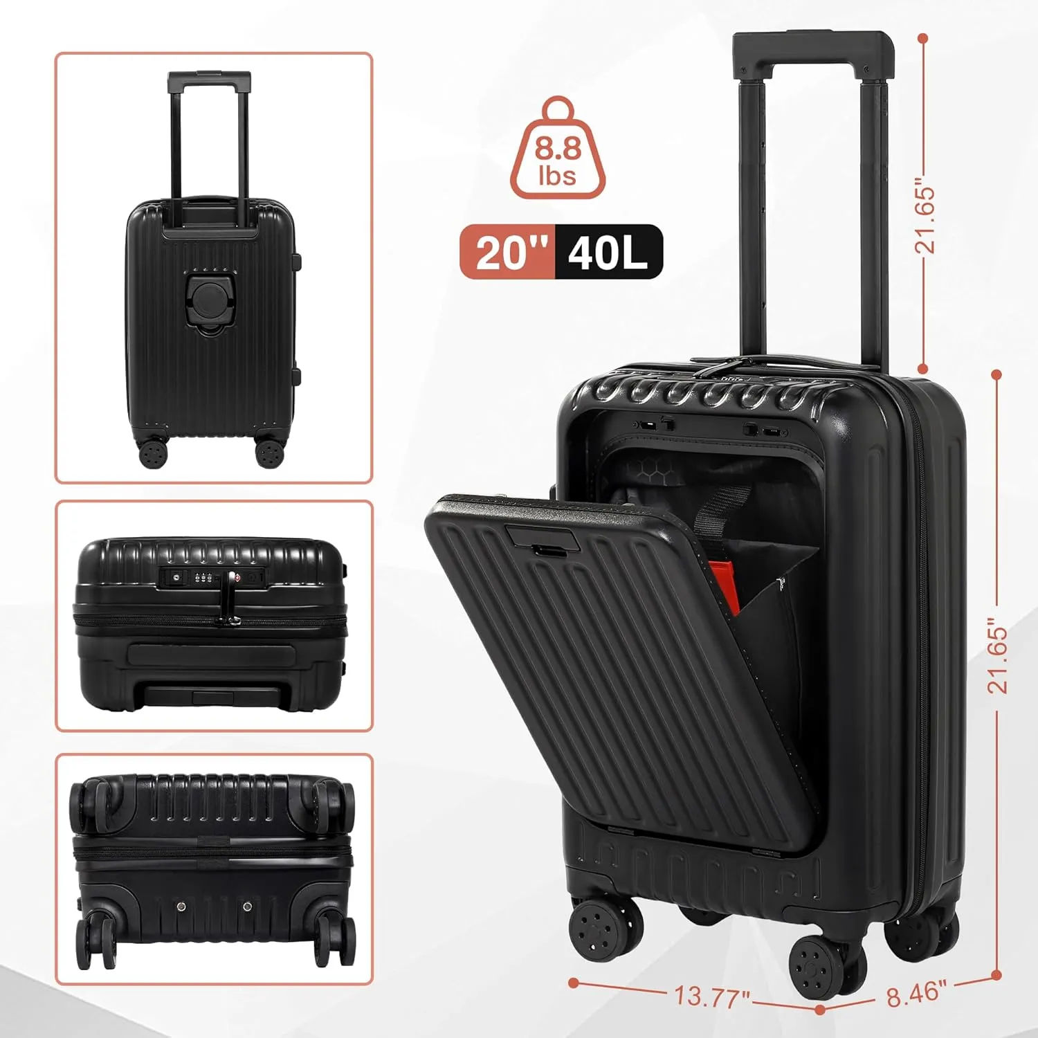 Carry On Luggage 22x14x9 Airline Approved, 20 Inch Hard Shell Carry On Luggage, Suitcase Carry-on Small Siutcase with Wheels (Black, 1PC)