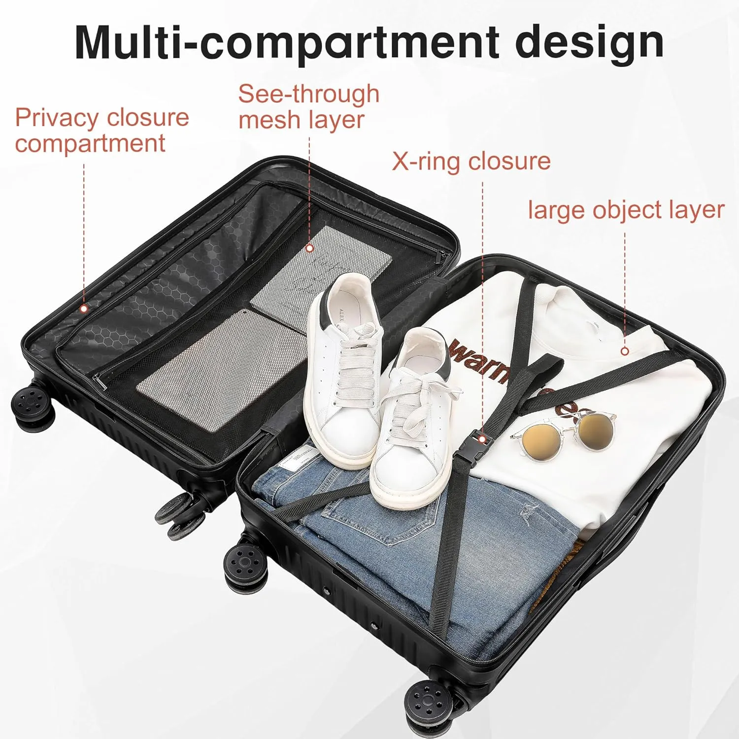 Carry On Luggage 22x14x9 Airline Approved, 20 Inch Hard Shell Carry On Luggage, Suitcase Carry-on Small Siutcase with Wheels (Black, 1PC)
