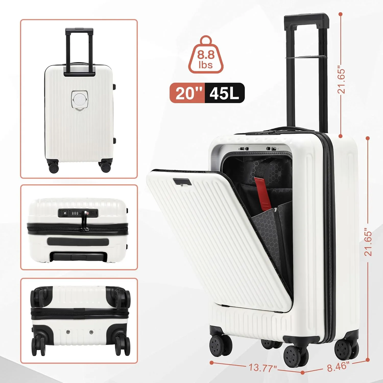Carry On Luggage 22x14x9 Airline Approved, 20 Inch Hard Shell Carry On Luggage, Suitcase Carry-on Small Suitcase with Wheels (White, 1PC)