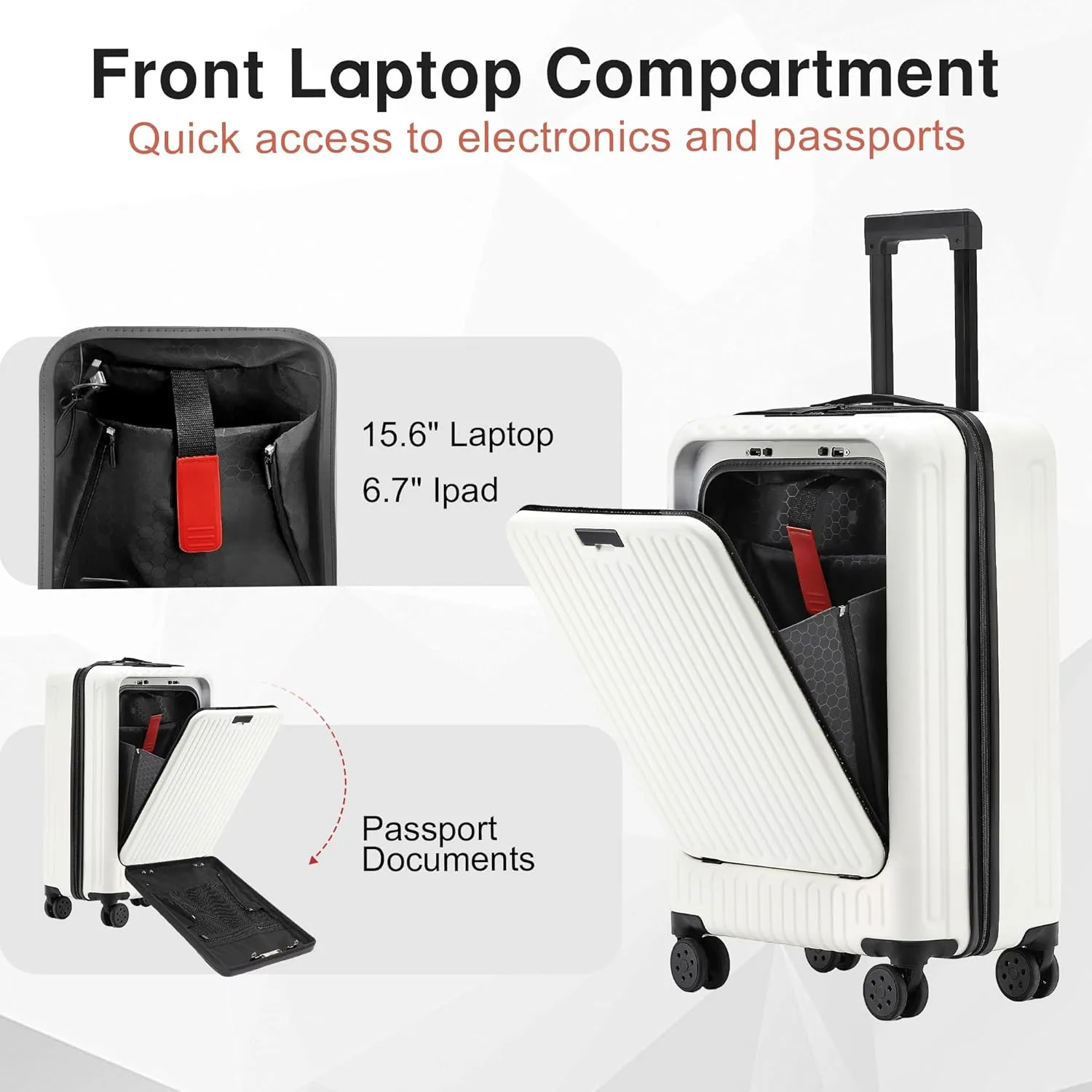 Carry On Luggage 22x14x9 Airline Approved, 20 Inch Hard Shell Carry On Luggage, Suitcase Carry-on Small Suitcase with Wheels (White, 1PC)