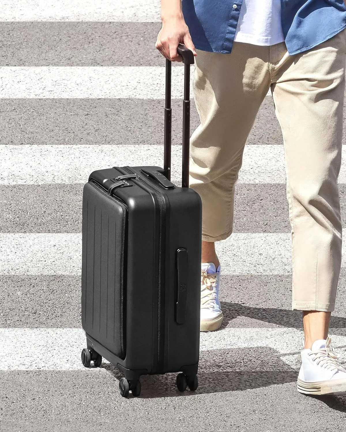 Carry on Luggage 22X14X9 Airline Approved with Front Pocket, 20 Inch Luggage with Front Laptop Compartment, Expandable, Double Spinner Wheels, Hardsided PC, TSA Lock (Midnight Black, Seine)