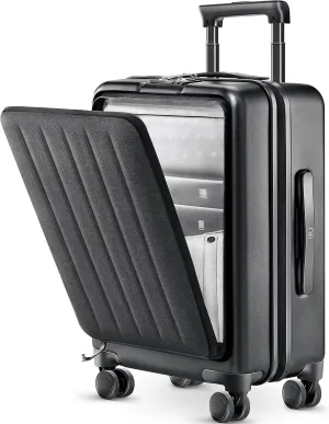 Carry on Luggage 22X14X9 Airline Approved with Front Pocket, 20 Inch Luggage with Front Laptop Compartment, Expandable, Double Spinner Wheels, Hardsided PC, TSA Lock (Midnight Black, Seine)