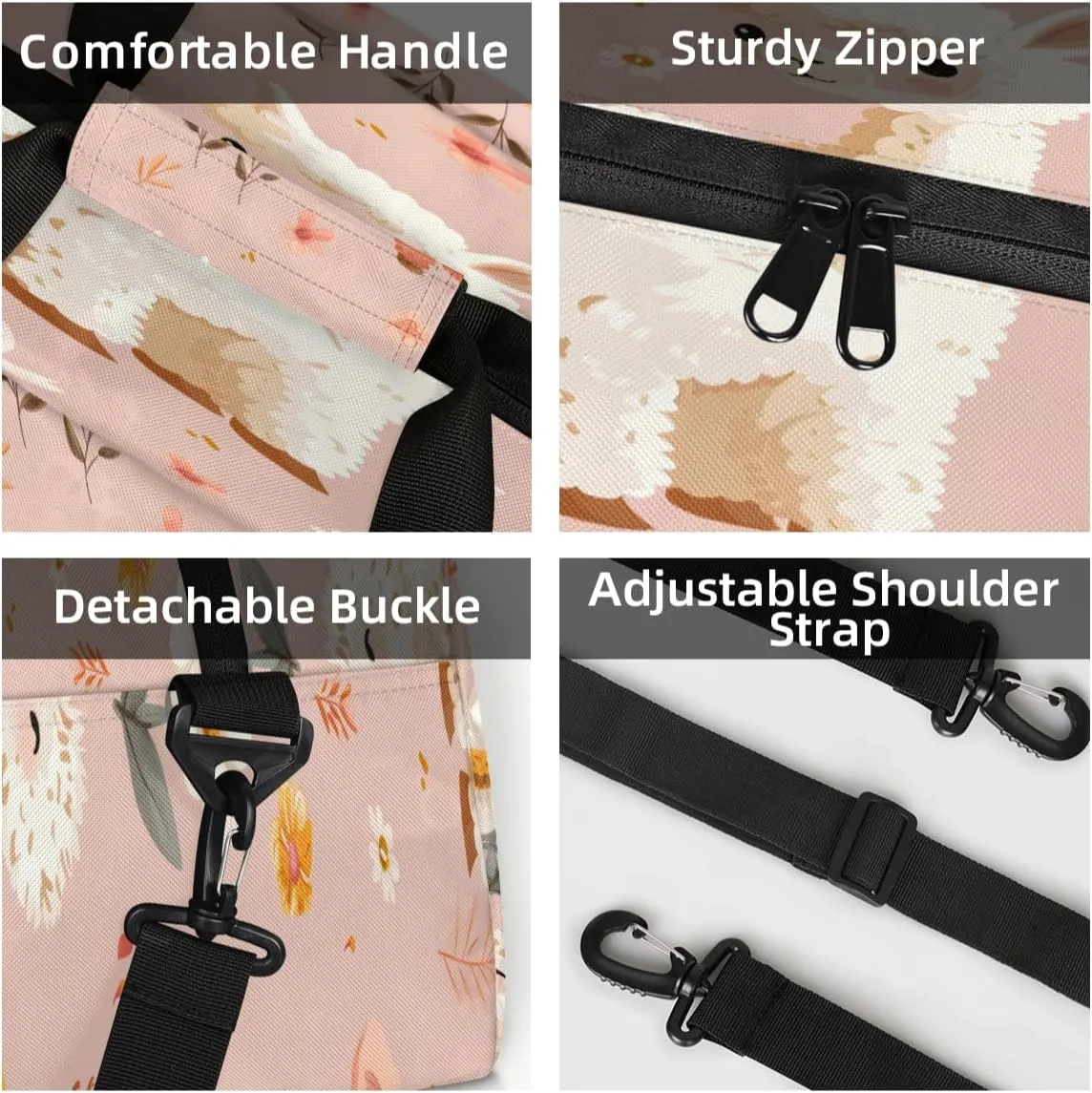 Cartoon Llama Mini Gym Bag 18 inch for Women Men Waterproof Custom Alpaca Cute Animal Travel Duffel Bag Carry On Overnight Tote Nurse Bag for Work Fitness Hiking