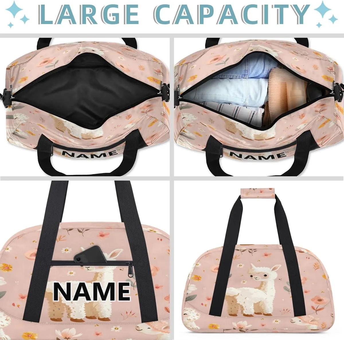 Cartoon Llama Mini Gym Bag 18 inch for Women Men Waterproof Custom Alpaca Cute Animal Travel Duffel Bag Carry On Overnight Tote Nurse Bag for Work Fitness Hiking