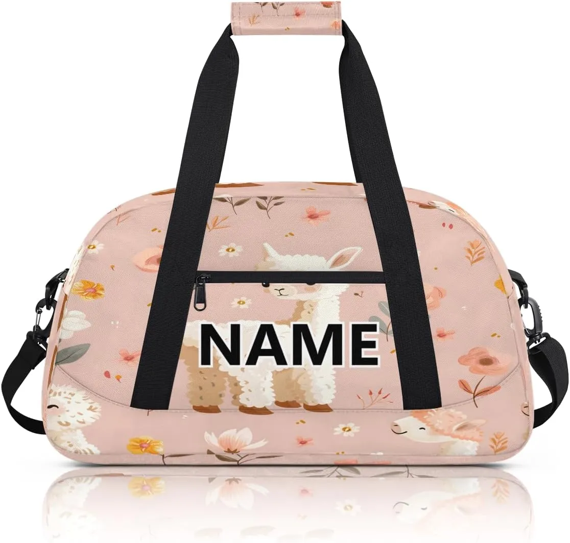 Cartoon Llama Mini Gym Bag 18 inch for Women Men Waterproof Custom Alpaca Cute Animal Travel Duffel Bag Carry On Overnight Tote Nurse Bag for Work Fitness Hiking