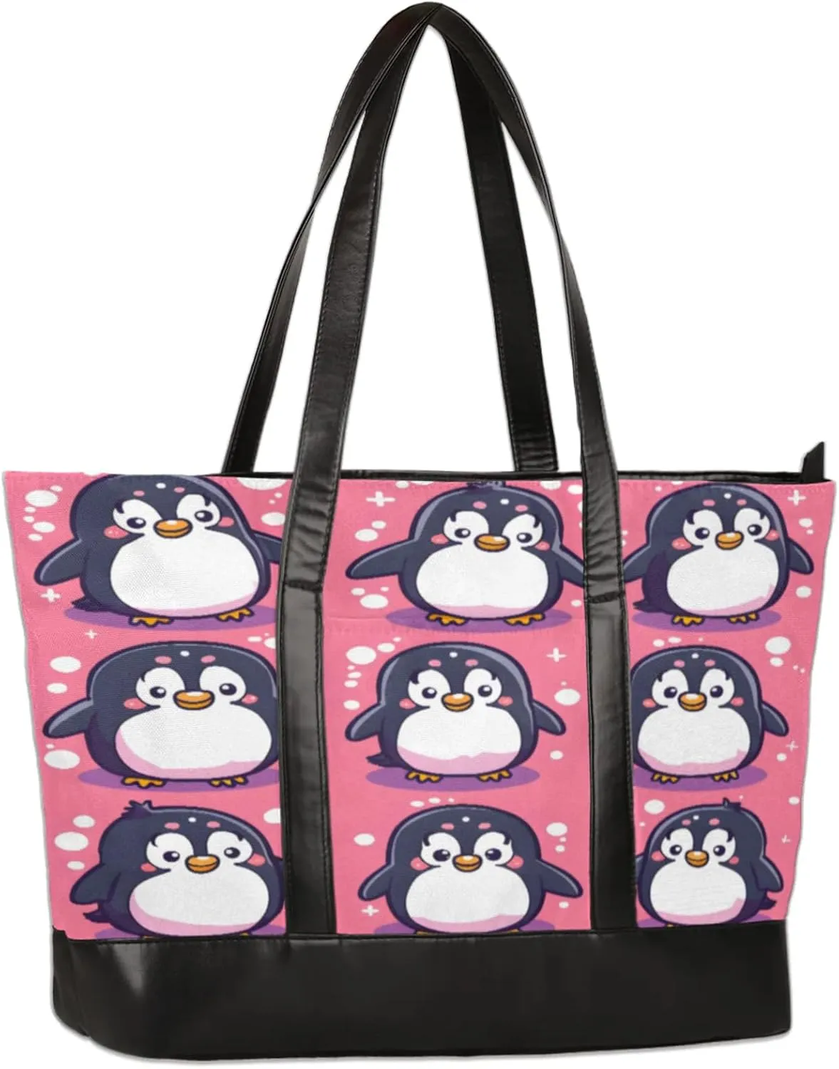 Cartoon Penguins Cute Laptop Tote Bag for Women Lightweight Work Purse with Multiple Compartments Fits 13-15.6 Inch Laptop Tablet Shoulder Bag for Office Travel Daily Use
