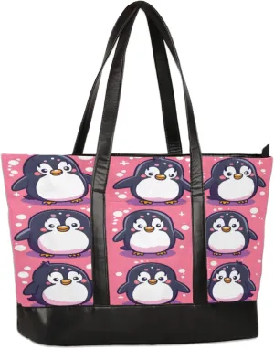 Cartoon Penguins Cute Laptop Tote Bag for Women Lightweight Work Purse with Multiple Compartments Fits 13-15.6 Inch Laptop Tablet Shoulder Bag for Office Travel Daily Use