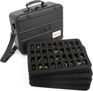 CASEMATIX Miniature Carrying Case with Programmable Lock - 144 Slot Miniature Storage Case with Four Impact-Absorbing Foam Trays For Minis, Adjustable Shoulder Strap, ID Card Holder and More!